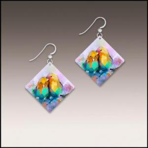 Diamond Shaped Earrings with Colorful Birds