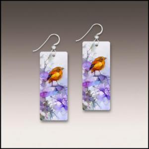 Wearable Art Colorful Bird on Nature Background Earrings 