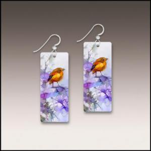Wearable Art Colorful Bird on Nature Background Earrings 
