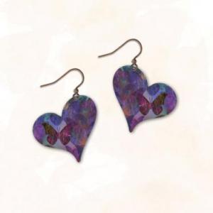 Handcrafted Multi Color Heart Earrings with Butterfly.
