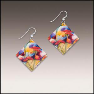 Diamond Shaped Floral Print Design Earrings