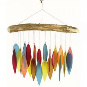 Santa Fe Colors Leaves And Driftwood Glass Wind Chime