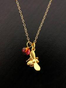 Gold Bumblebee Flying Necklace with Amber Hue Drop