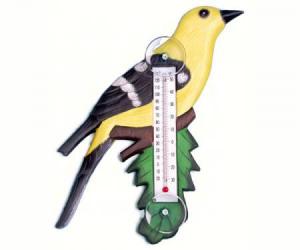 Goldfinch on Branch Small Window Thermometer