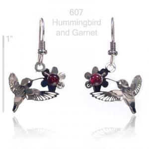 Wild Bryde Hummingbird and Garnet Earrings