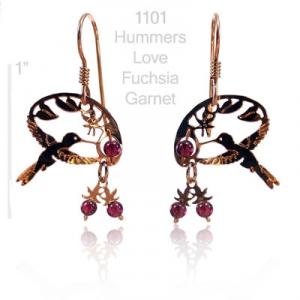 Hummers Love Fuchsia Garnet Earrings