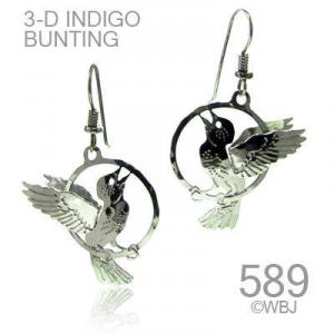 3-D Small Indigo Bunting Earrings