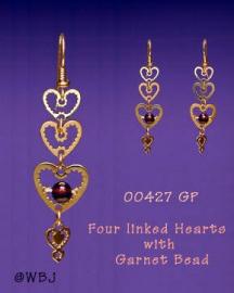 Wild Bryde Four linking Hearts Earrings with Garnet Beads