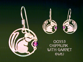 Chipmunk with Garnet Earrings