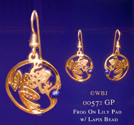 Frog On Lily Pad  with Lapis Earrings