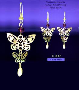 Fluttering Hearts with Amethyst, Crystal, Pearl Earrings