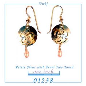 Petite Fleur with Pearl, Two Tone Earrings