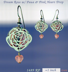Dream Rose with Abalone and Pink Heart Drop Earrings