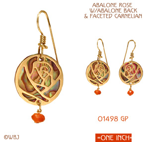 Abalone Rose  w/Abalone Back and Faceted Carnelian Earrings
