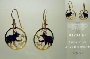 Bear Cub and Flower Earrings