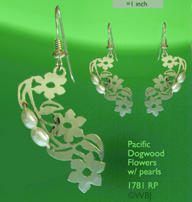 Pacific Dogwood Flowers with Pearls Earrings