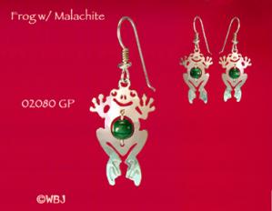 Frog with Malachite Earrings