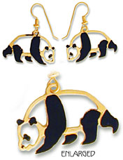 Large Walking Panda with Black  Enamel Earrings