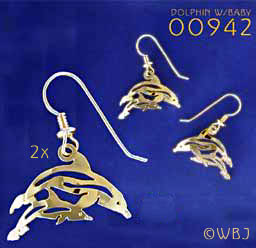 Dolphin with Baby Earrings